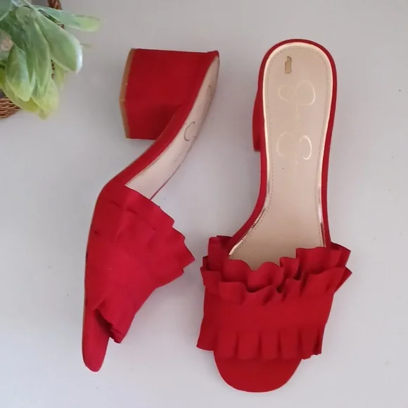 Jessica Simpson Gorrin Red Micro Suede Ruffled Slide Shoe ** SZ 8.5 - Picture 3 of 9